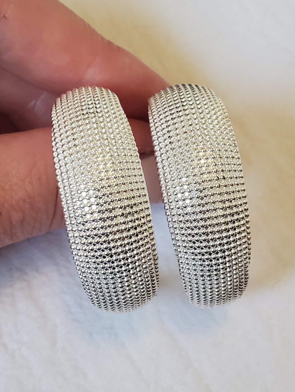 Textured Vinrage Silver-tone Wide Hoop Earrings